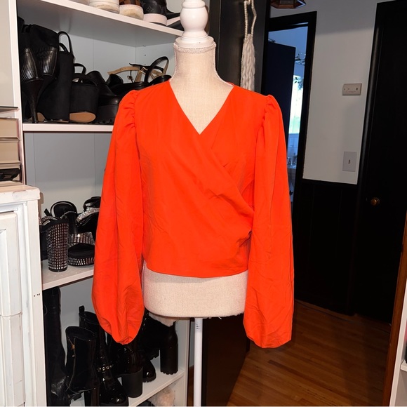 DONATED Lathern Sleeve Knot Front Crop - XXL - Orange - Picture 4 of 8